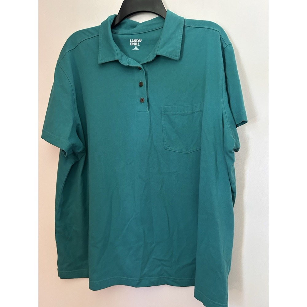 Lands' End Pocket Polo Shirt Womens 2X Kelly Green 20W-22W SS Cotton